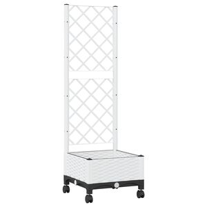 vidaXL Bac de jardin avec treillis et roues Blanc 40 x 40 x 131,5 cm