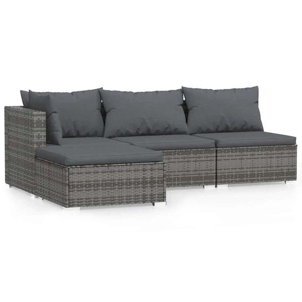 vidaXL Salon de jardin 4 pcs avec coussins Gris Résine tressée