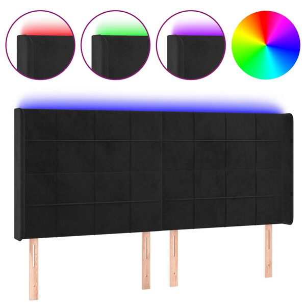 vidaXL T&ecirc;te de lit &agrave; LED Noir 163x16x118/128 cm Velours