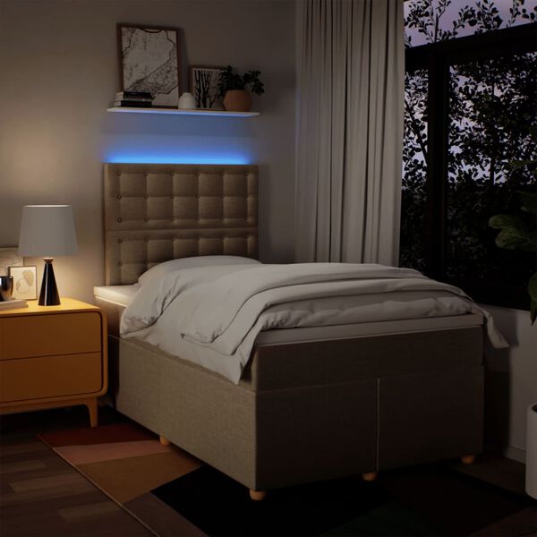 vidaXL Sommier &agrave; lattes de lit avec matelas Cr&egrave;me 120x200 cm Tissu