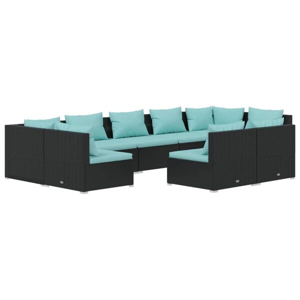 vidaXL Salon de jardin 9 pcs avec coussins Noir R&eacute;sine tress&eacute;e