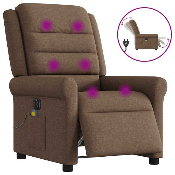 vidaXL Fauteuil inclinable de massage &eacute;lectrique marron tissu