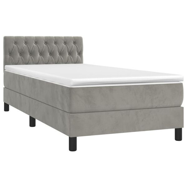 vidaXL Sommier &agrave; lattes de lit et matelas Gris clair 90x200 cm Velours