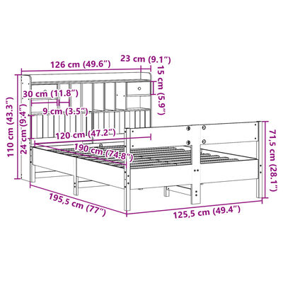 vidaXL Lit bibliothèque sans matelas blanc 120x190 cm bois pin massif