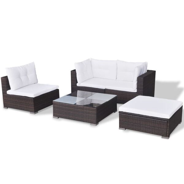 vidaXL Salon de jardin 5 pcs avec coussins Résine tressée Marron