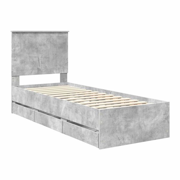 vidaXL Cadre de lit avec tiroir Gris b&eacute;ton 75 x 190 cm Bois Ing&eacute;nierie