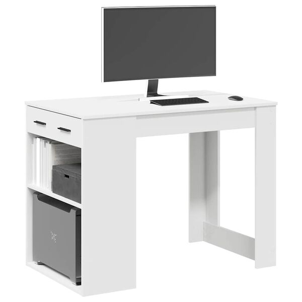 vidaXL Bureau avec tiroir et &eacute;tag&egrave;re blanc bois d'ing&eacute;nierie