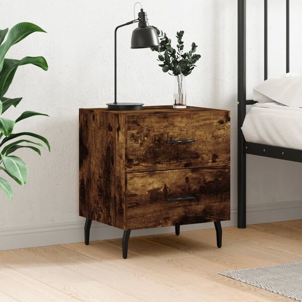 vidaXL Table de chevet ch&ecirc;ne fum&eacute; 40x35x47,5 cm bois d&rsquo;ing&eacute;nierie