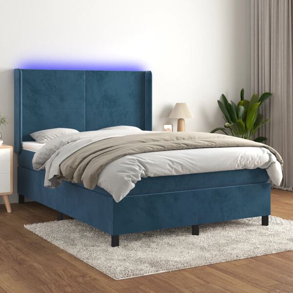 vidaXL Sommier &agrave; lattes de lit matelas et LED Bleu fonc&eacute; 140x190 cm