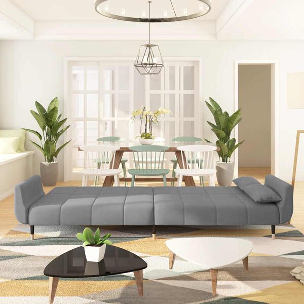 vidaXL Canapé-lit à 2 places avec deux oreillers Gris clair Velours