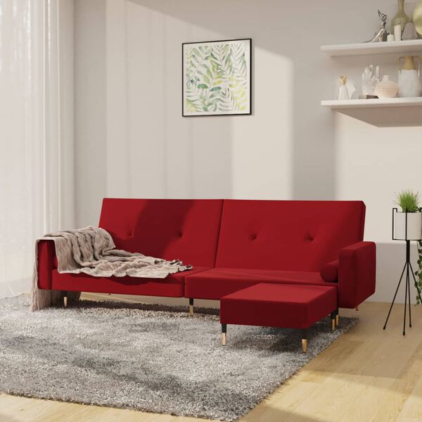 vidaXL Canap&eacute;-lit &agrave; 2 places avec repose-pied Rouge bordeaux Velours