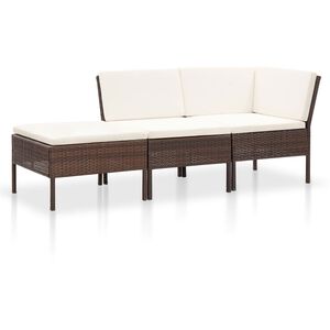 vidaXL Salon de jardin 3 pcs avec coussins Résine tressée Marron