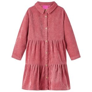 Robe enfants &agrave; manches longues velours c&ocirc;tel&eacute; rose ancien 92
