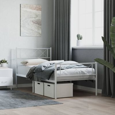 vidaXL Cadre de lit métal sans matelas et pied de lit blanc 100x190 cm