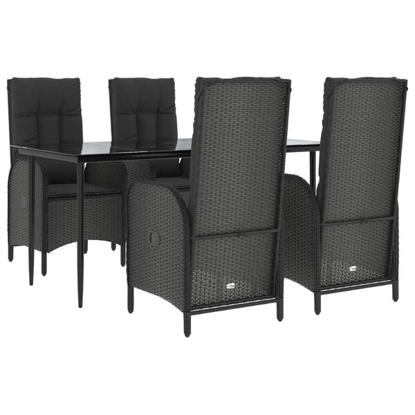 vidaXL Ensemble &agrave; manger de jardin coussins 5pcs Noir R&eacute;sine tress&eacute;e