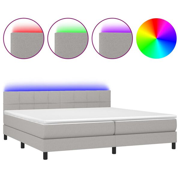 vidaXL Sommier &agrave; lattes de lit matelas LED Gris clair 200x200 cm Tissu