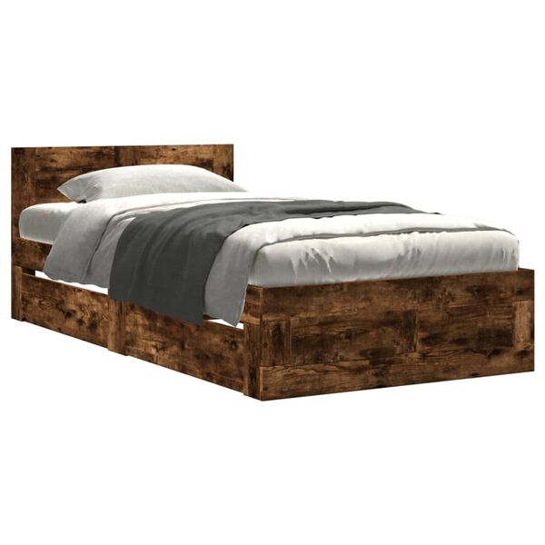 vidaXL Cadre de lit et t&ecirc;te de lit sans matelas ch&ecirc;ne fum&eacute; 90x200 cm