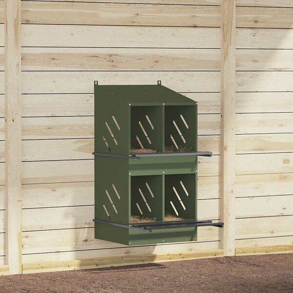 vidaXL Nichoir &agrave; poules avec 4 compartiments vert olive m&eacute;tal