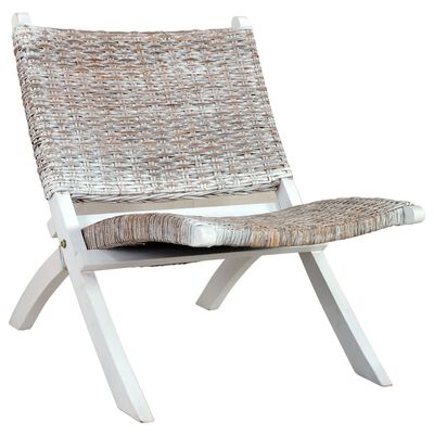 vidaXL Chaise de relaxation Blanc Rotin naturel kubu et bois d'acajou