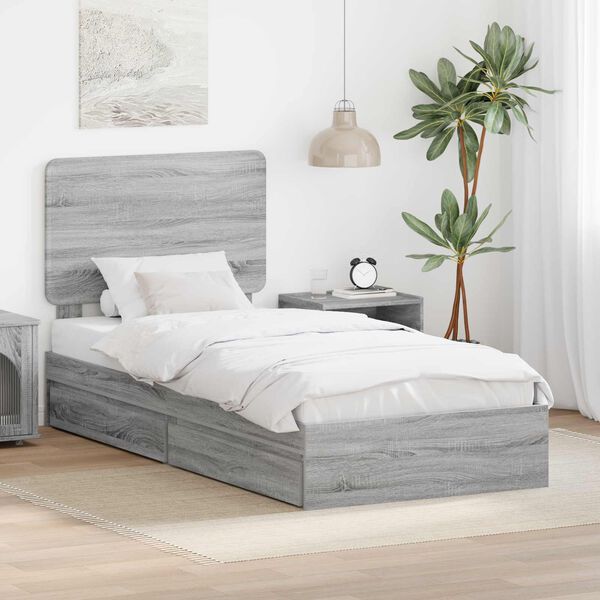 vidaXL Lit de Rangement Gris Sonoma 100 x 200 cm Bois d'ing&eacute;nierie