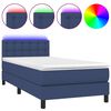 vidaXL Sommier &agrave; lattes de lit avec matelas et LED Bleu 90x190cm Tissu