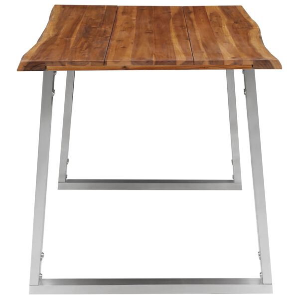 vidaXL Table &agrave; manger 140x80x75 cm Bois d'acacia et acier inoxydable