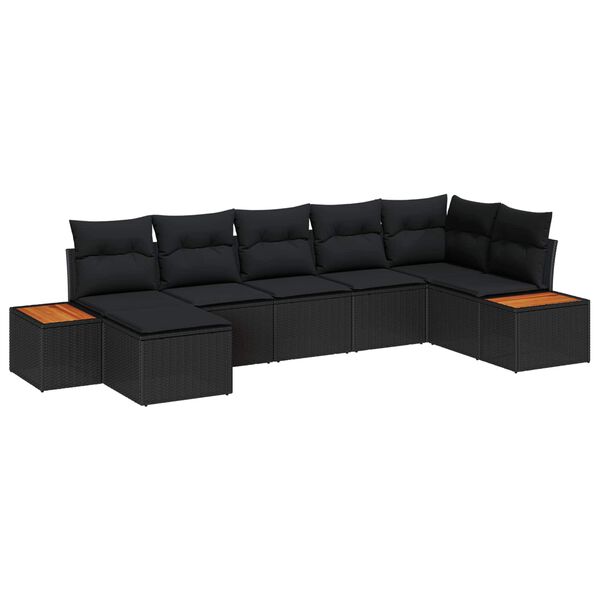 vidaXL Ensemble de canap&eacute; de jardin 7 pcs Noir Poly Rattan