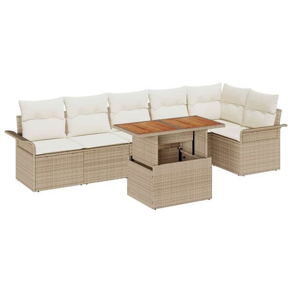 vidaXL Ensemble de canap&eacute; de jardin 7 pcs Beige Poly rotin