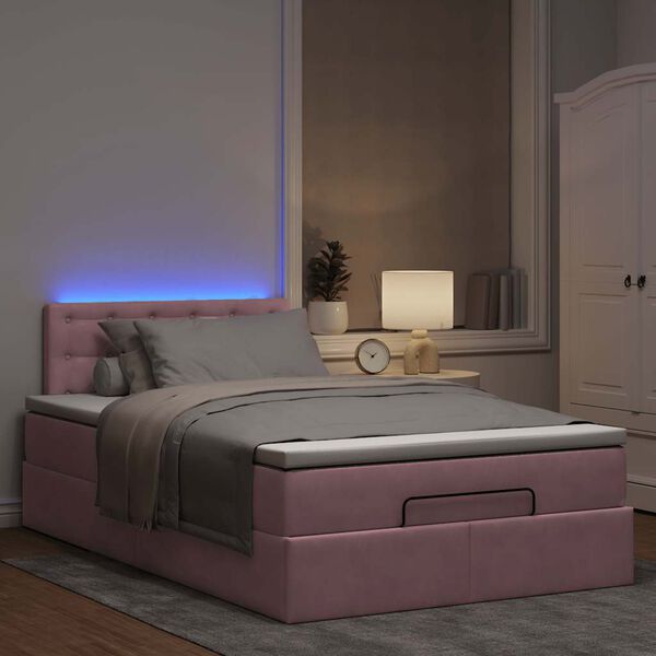 vidaXL Cadre de lit ottoman avec matelas rose 120x200 cm velours