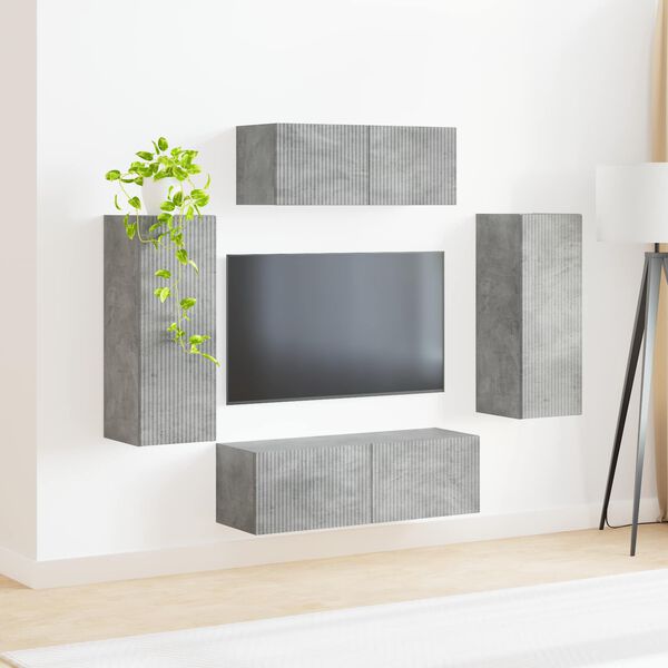vidaXL Ensemble meuble TV 4 pcs Gris b&eacute;ton Bois d'ing&eacute;nierie