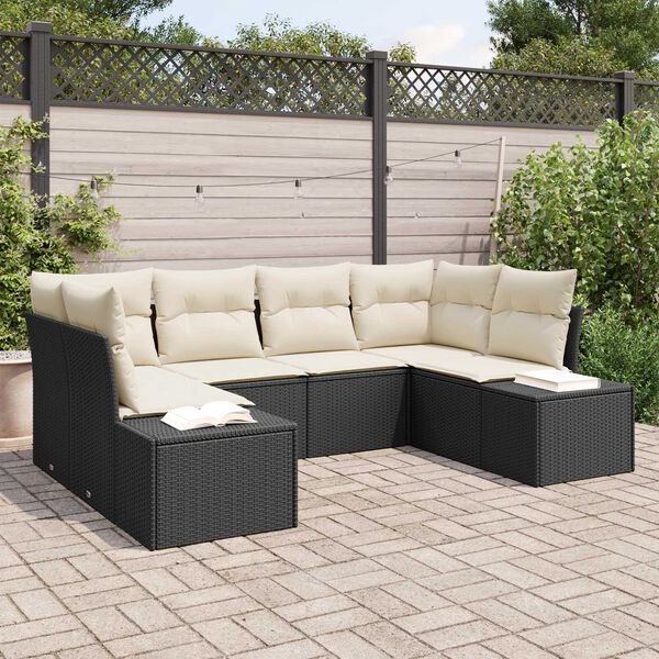 vidaXL Ensemble de canap&eacute; de jardin avec coussin 6 pcs Noir polyrotin