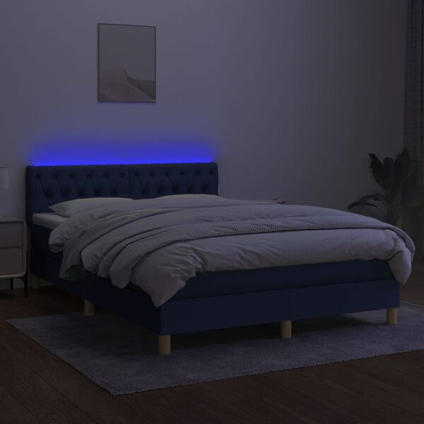 vidaXL Sommier &agrave; lattes de lit avec matelas LED Bleu 140x200 cm Tissu