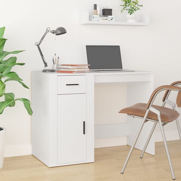 vidaXL Bureau avec armoire blanc bois d'ing&eacute;nierie