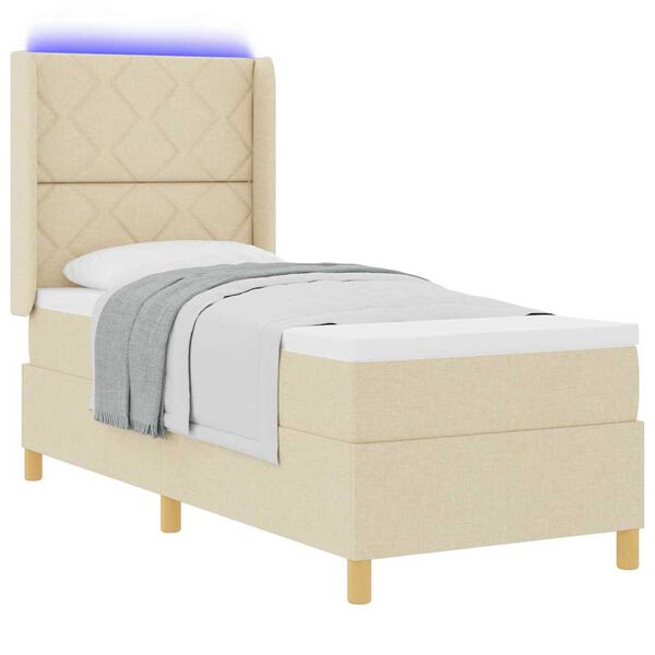 vidaXL Lit &agrave; ressorts avec matelas avec LED Cr&egrave;me 80 x 200 cm tissu