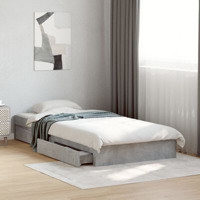 vidaXL Cadre de lit avec tiroirs sans matelas gris béton 75x190 cm