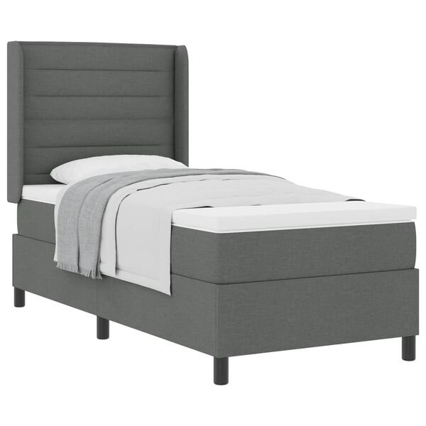 vidaXL Lit &agrave; ressorts avec matelas Gris fonc&eacute; 90 x 200 cm tissu