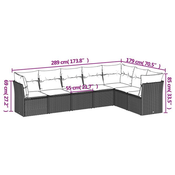 vidaXL Salon de jardin 7 pcs avec coussins noir r&eacute;sine tress&eacute;e