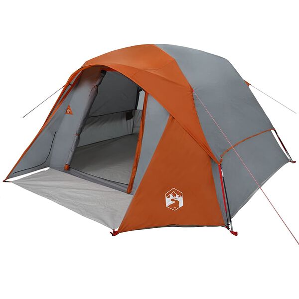 vidaXL Tente de camping de cabine 4 personnes gris orange imperm&eacute;able