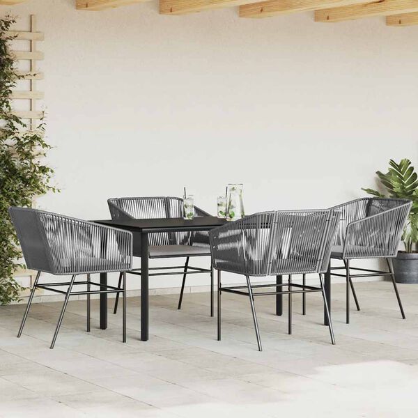 vidaXL Ensemble à manger jardin coussins 5 pcs gris poly rotin verre