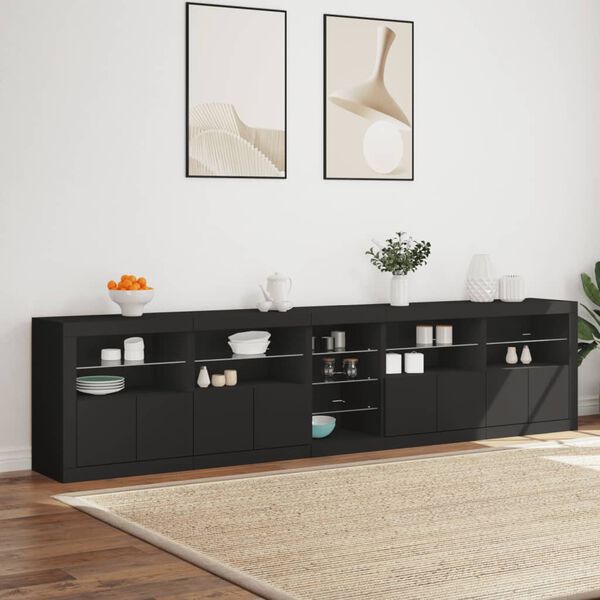 vidaXL Buffet avec lumi&egrave;res LED noir 283x37x67 cm