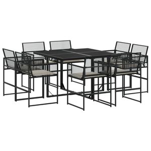 vidaXL Ensemble &agrave; manger de jardin 9pcs coussins noir r&eacute;sine tress&eacute;e