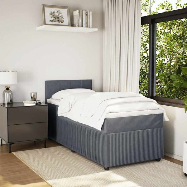 vidaXL Sommier &agrave; lattes de lit et matelas Gris fonc&eacute; 90x200 cm Velours
