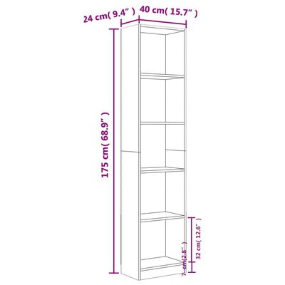 vidaXL Bibliothèque 5 niveaux Chêne marron 40x24x175cm Bois ingénierie