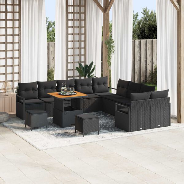 vidaXL Ensemble de canap&eacute; de jardin 13 pcs Noir Poly rotin