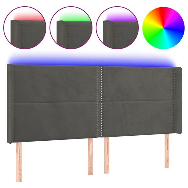vidaXL T&ecirc;te de lit &agrave; LED Gris fonc&eacute; 203x16x118/128 cm Velours