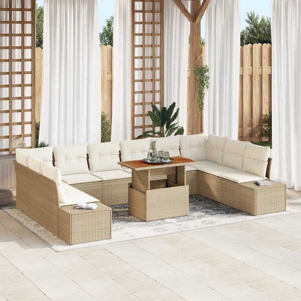 vidaXL Ensemble de canap&eacute; de jardin avec coussin 11 pcs Beige et cr&egrave;me