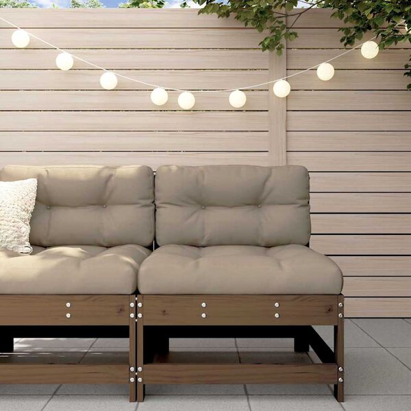 vidaXL Canap&eacute; central avec coussins marron miel bois de pin solide