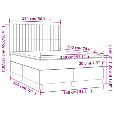 vidaXL Sommier à lattes de lit avec matelas Gris clair 140x190cm Tissu