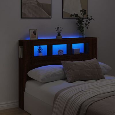 vidaXL Tête de lit à LED chêne marron 140x18,5x103,5cm bois ingénierie
