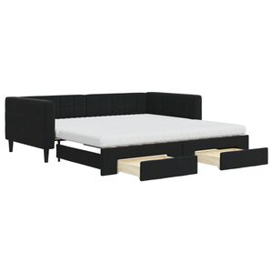 vidaXL Lit de jour avec gigogne et tiroirs noir 100x200 cm velours